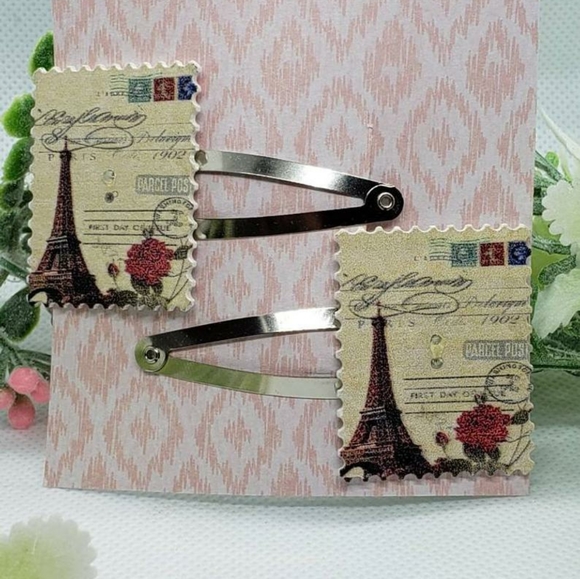 Paris Themed "Stamp" Barrette - Picture 1 of 2
